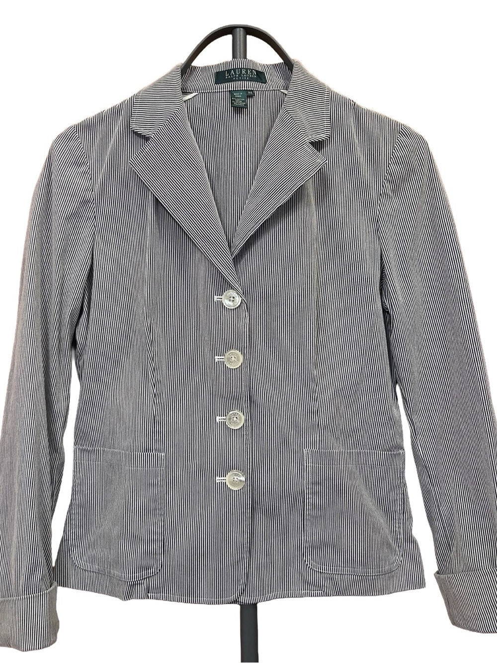 Ralph Lauren Navy and White Pinstripe Tailored Blazer